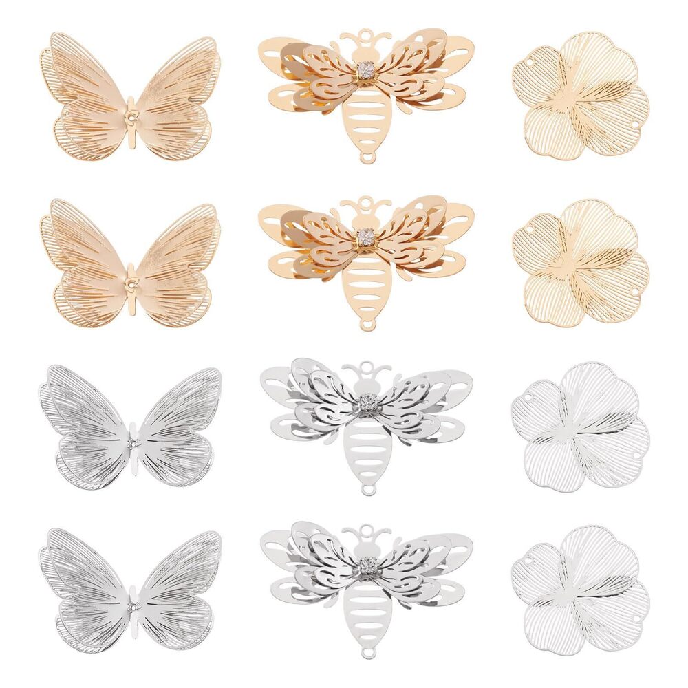 3437 24pcs Butterfly Flower Bee Charms Pendants Brass Metal Dangle Earring